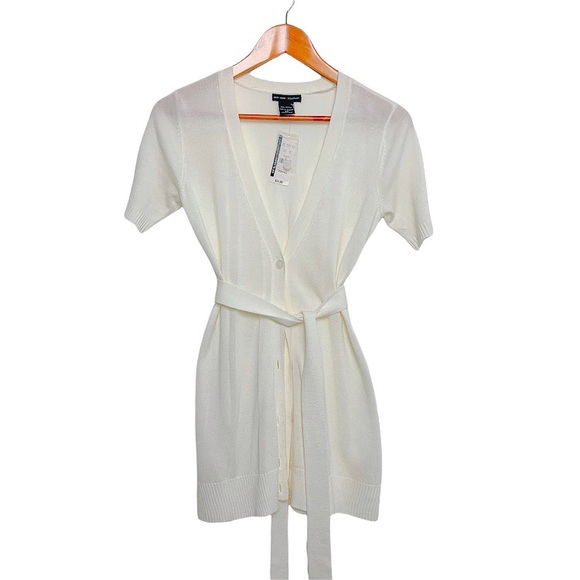 New! New York & Co White Short Sleeve Long Cardigan w Belt - Picture 3 of 6